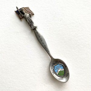 1986 Statue of Liberty Centennial Enamel Flag Yosemite Fort Souvenir Spoon 4.8in
